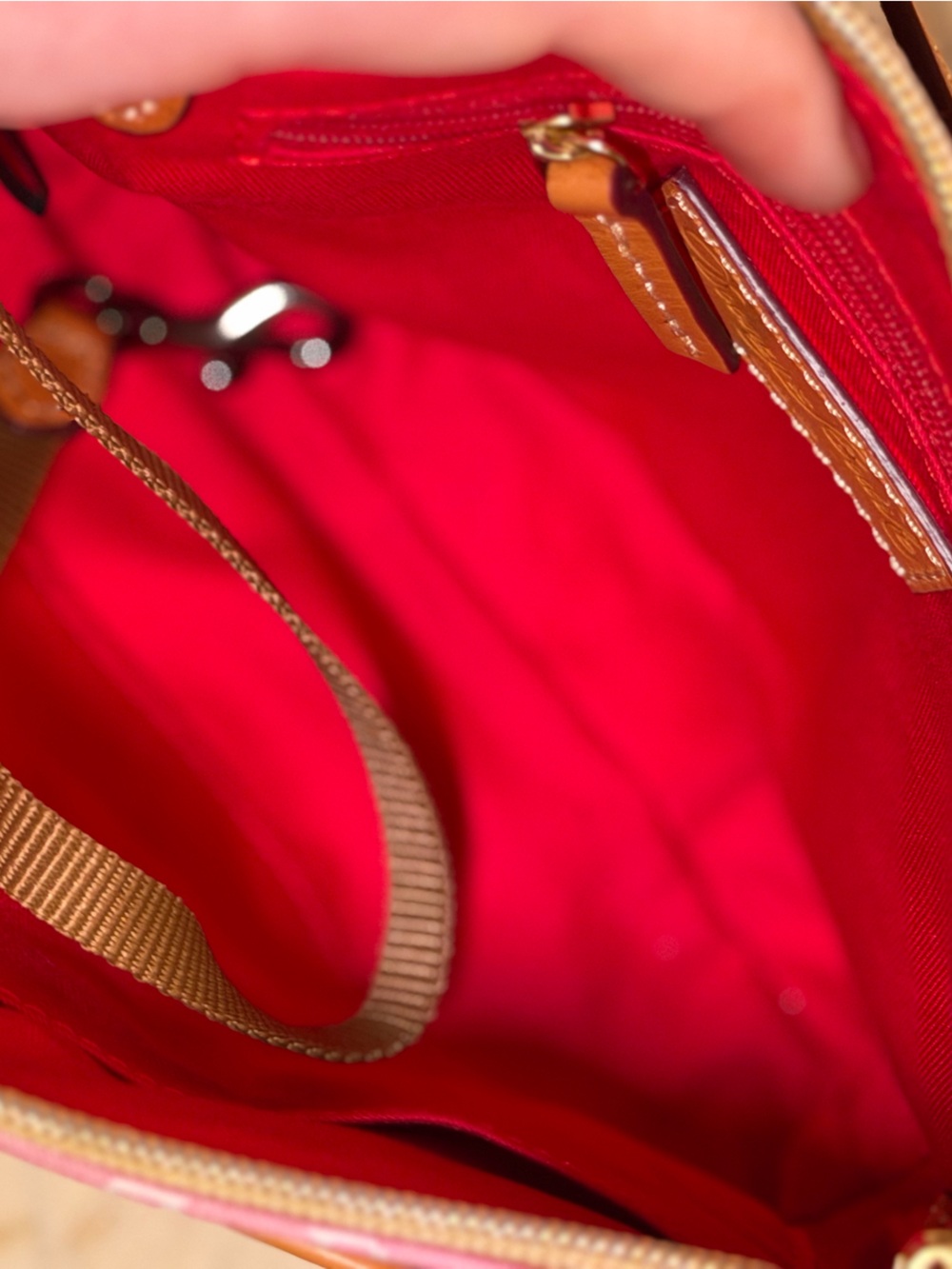 Pink Dooney & Bourke Crossbody Bag with Tan Leather Trim - Picture 6 of 10